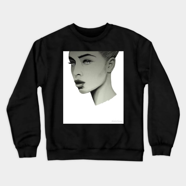 black and white dazed woman Crewneck Sweatshirt by JadesCanvas